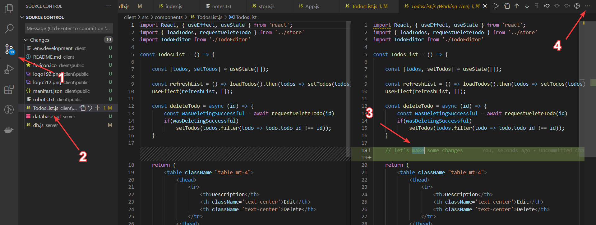 Image showing how to use interactive staging mode through VS Code interface